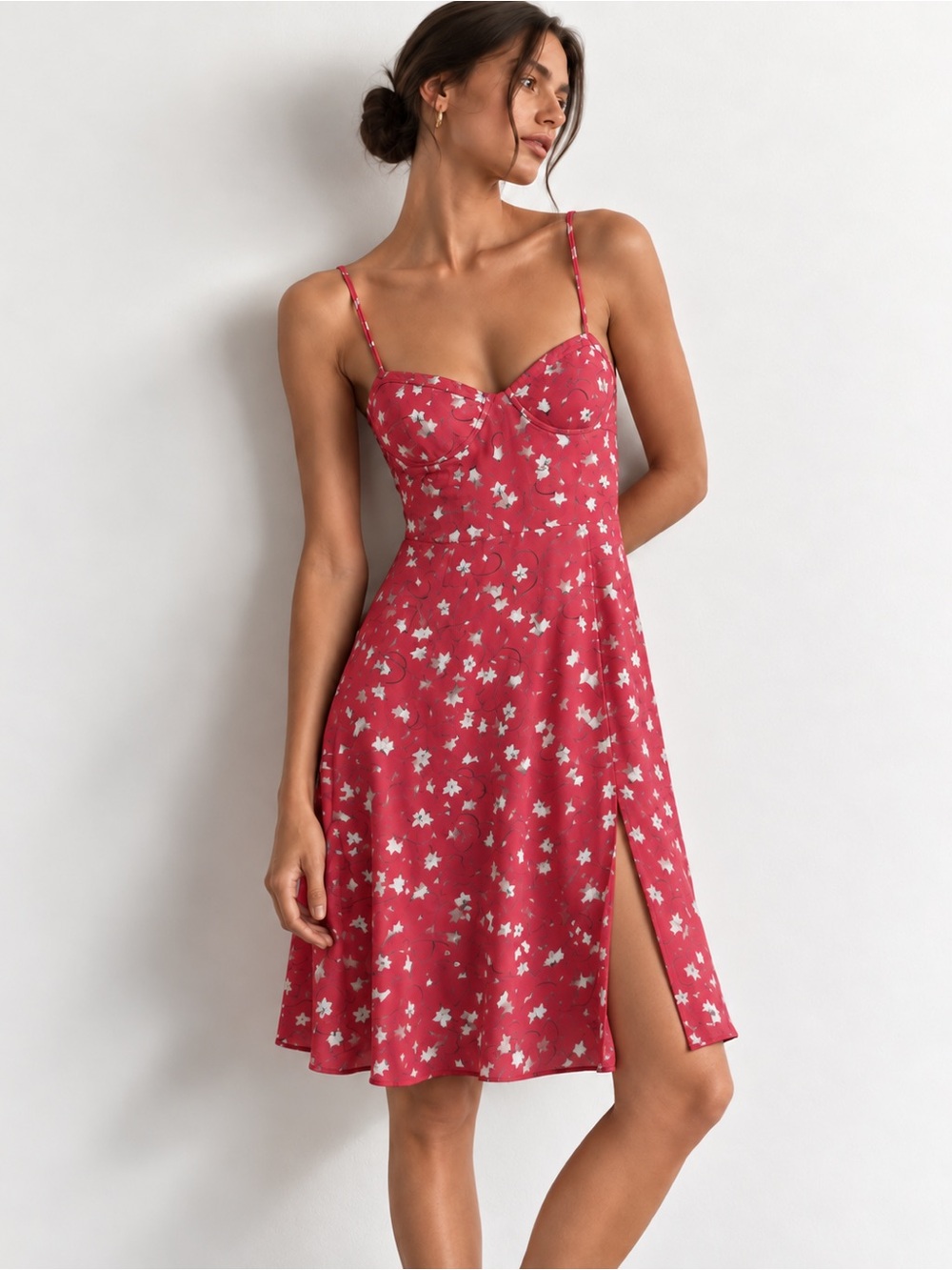 Aritzia Sunday Best Viola Midi Dress Cerise Floral Bustier Size S